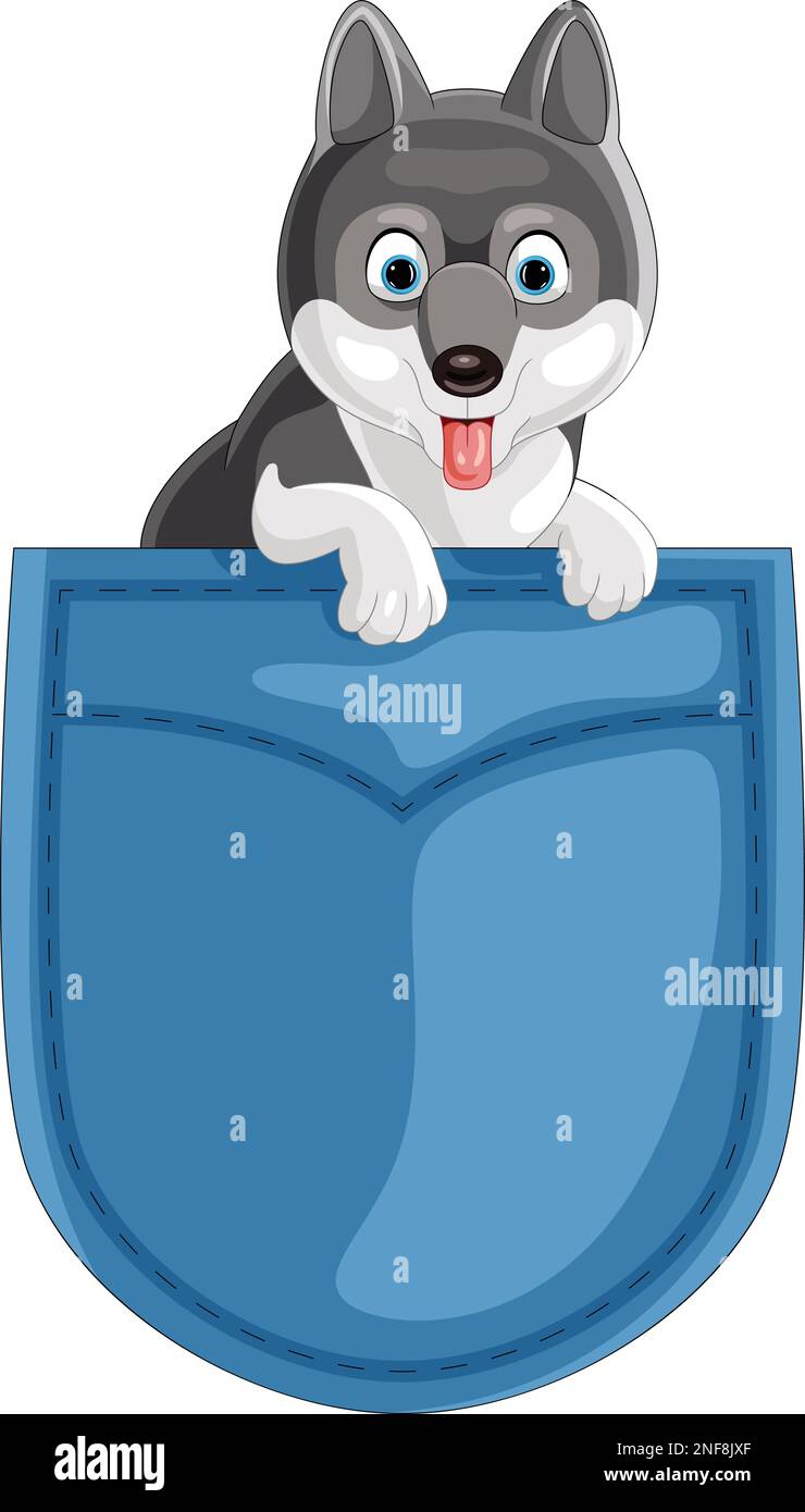 Cartone animato siberiano Husky in tasca Illustrazione Vettoriale
