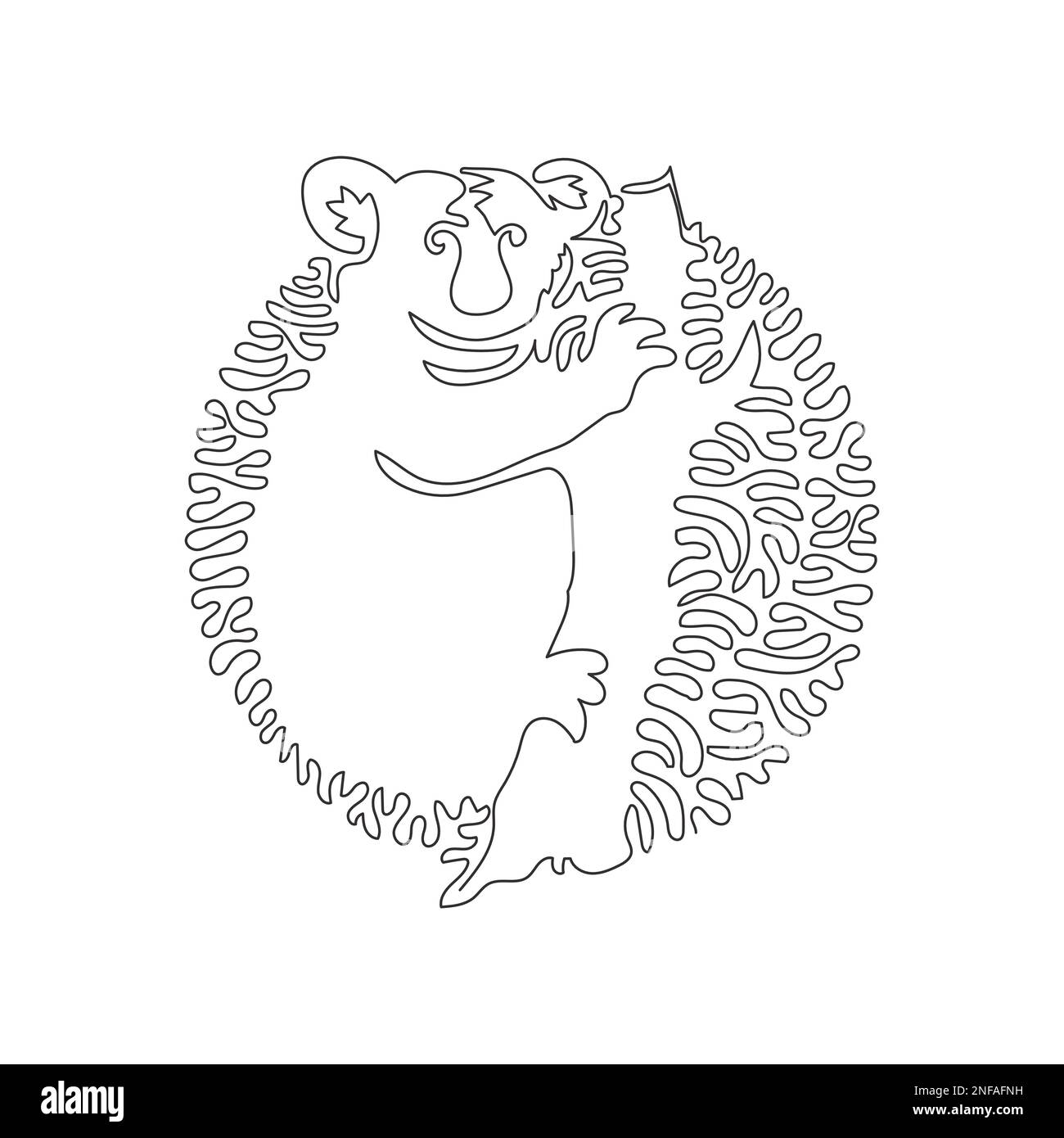 Curva continua un disegno di linea di divertente arte astratta koala L'illustrazione di un vettore di tratto modificabile a linea singola di un koala è un marsupiale erbivoro Illustrazione Vettoriale