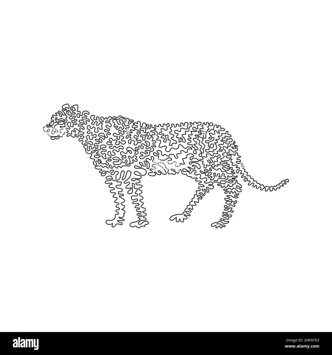 Disegno a linea curva continua di ghepardo predatorio arte astratta Illustrazione del vettore del tratto modificabile a linea singola di ghepardo feroce Illustrazione Vettoriale