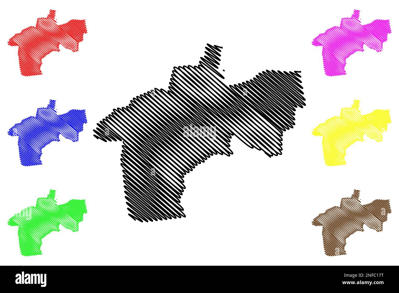 Illustrazione vettoriale della mappa del comune di Pueblo Nuevo (Stato libero e sovrano di Guanajuato, Messico, Stati Uniti messicani), schizzo di scrittura Pueblo Nuev Illustrazione Vettoriale