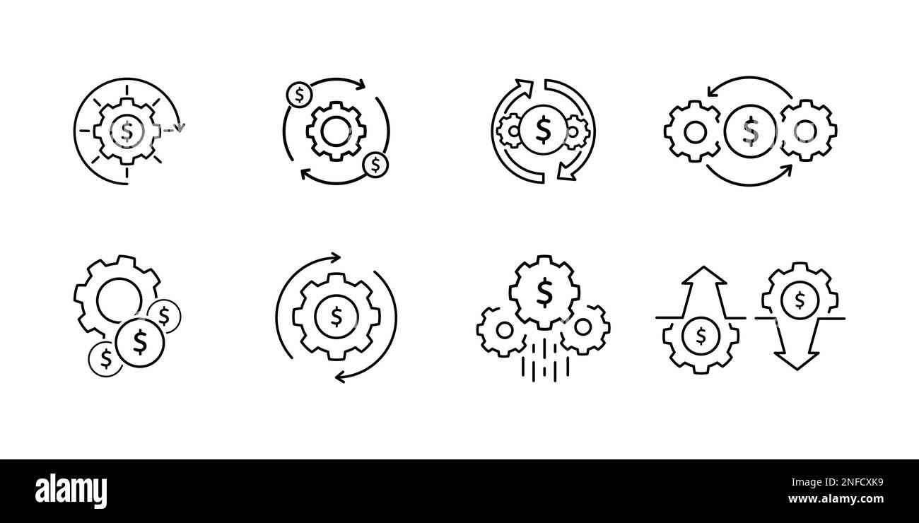 Ottimizzazione dei costi e efficienza della produzione vettore di disegno grafico stile linea icona Illustrazione Vettoriale