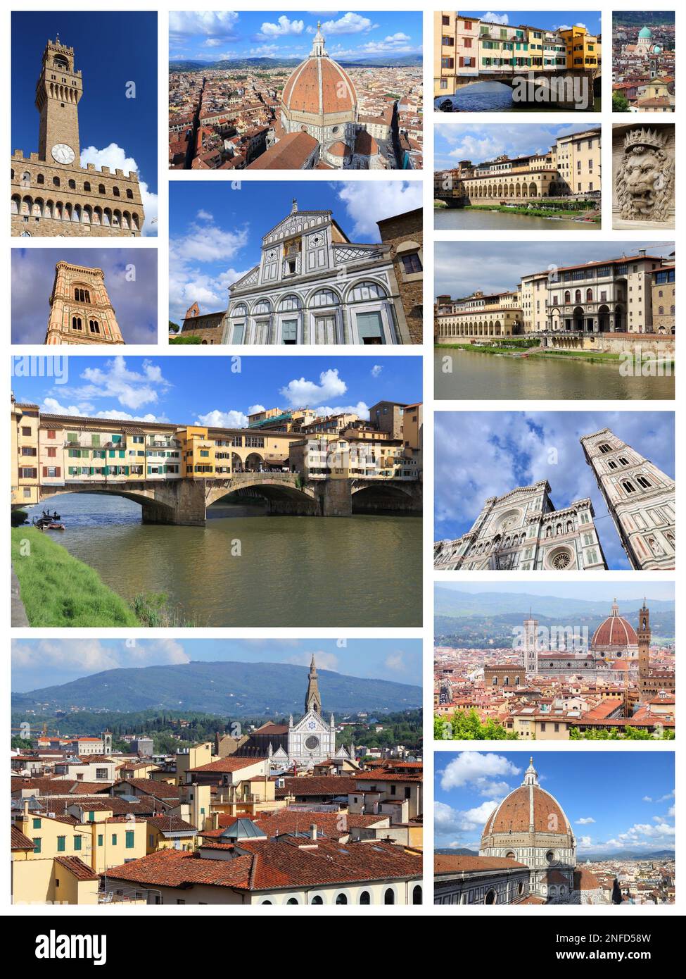 Collage di foto di Firenze - collezione di cartoline simbolo della città d'Italia. Foto Stock