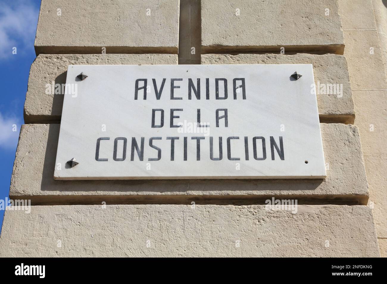 Avenida de la Constitucion (Constitution Avenue) nome strada segno a Siviglia, città Spagna. Foto Stock