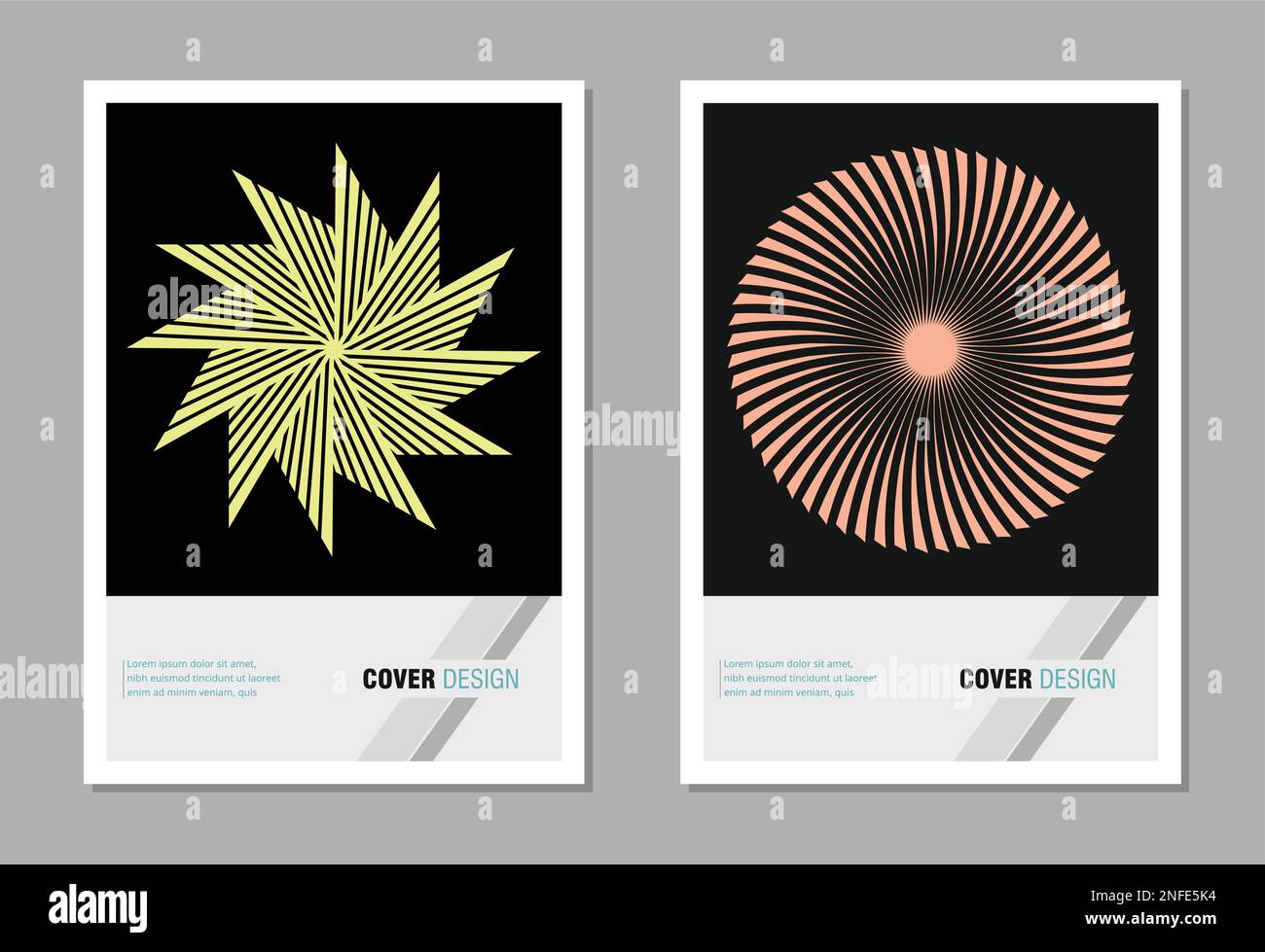 Set di pagine di brochure. linee geometriche astratte, design grafico moderno alla moda, esclusiva copertina retrò aziendale. volantino dinamico minimo Illustrazione Vettoriale