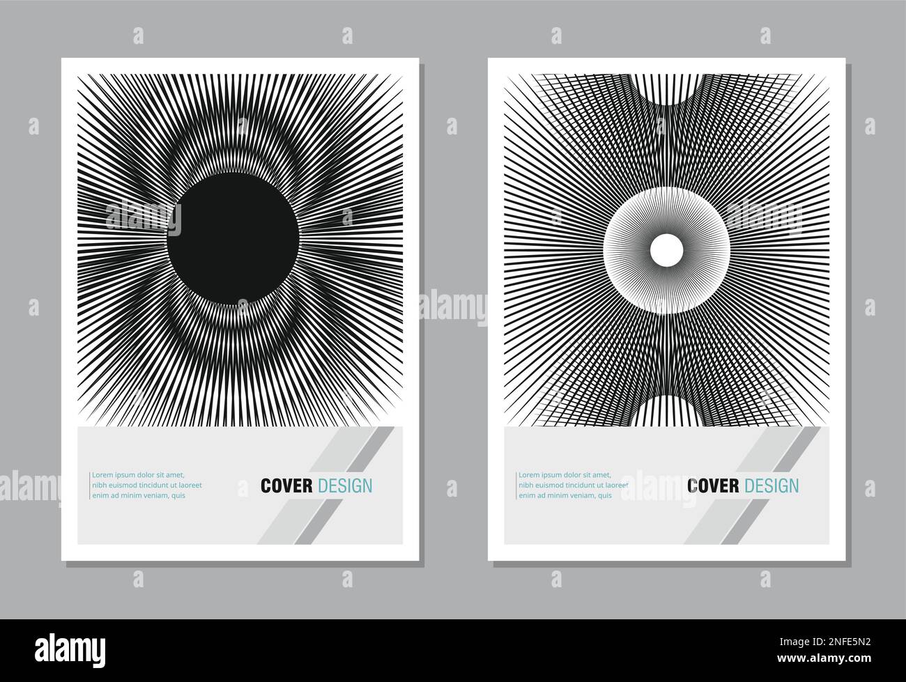 Set di pagine di brochure. linee geometriche astratte, design grafico moderno alla moda, esclusiva copertina retrò aziendale. volantino dinamico minimo Illustrazione Vettoriale