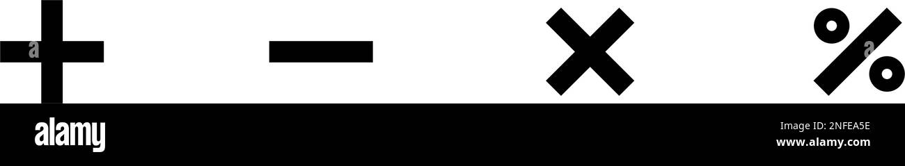 Quattro icone di silhouette per operazioni aritmetiche impostate. Vettore modificabile. Illustrazione Vettoriale