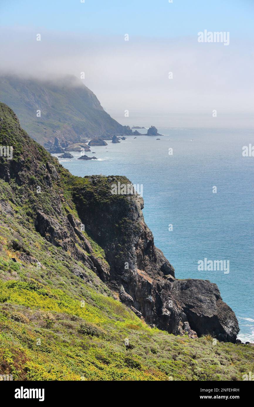 Costa del Pacifico lungo la California state Route 1 (Shoreline Highway). Rocky Point vicino a Stinson Beach. Foto Stock