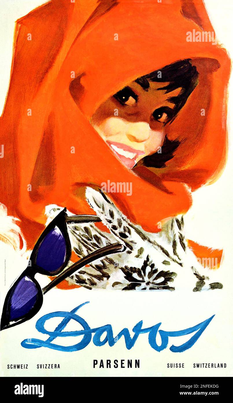 Vintage Swiss Travel Poster - Davos / Parsenn , ca. 1955 Foto Stock