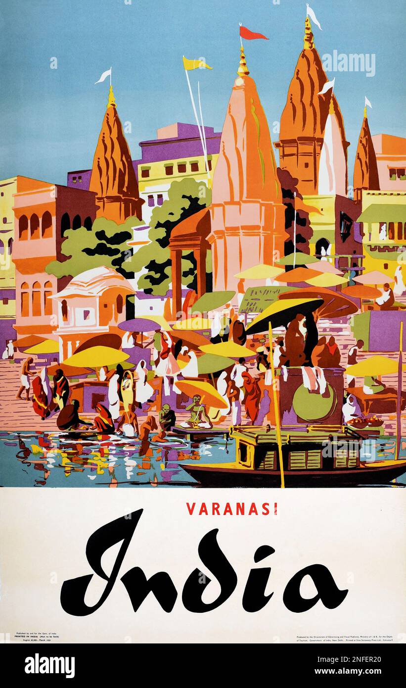 Poster di viaggio Vintage India - Varanasi. Foto Stock
