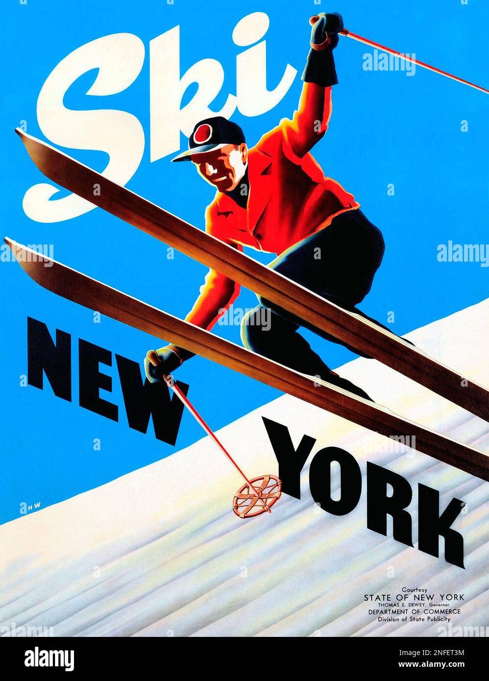 Poster degli sci d'epoca 1940s - Ski New York Foto Stock