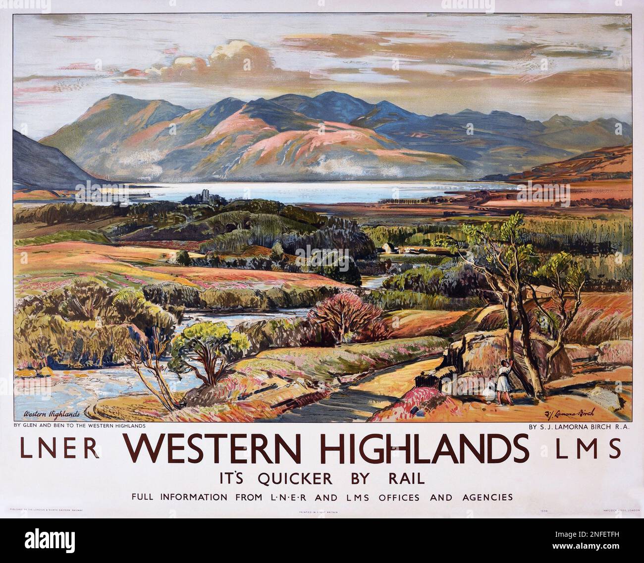 Poster Scottish Rail Vintage 1930s - Western Highlands', poster LNER/LMS, 1939. Foto Stock