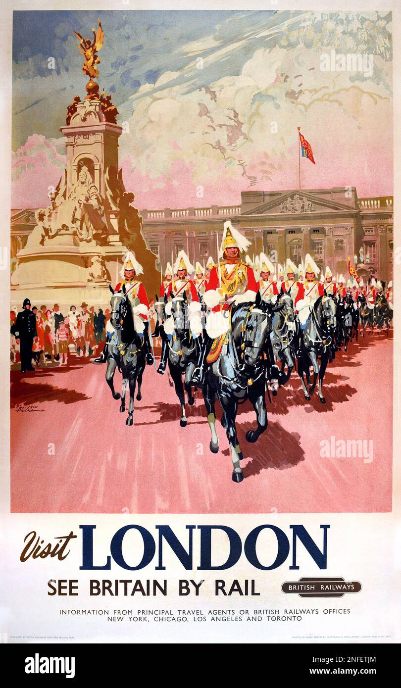 Poster Vintage British Railways Travel - Visita Londra, vedi la Gran Bretagna in treno Foto Stock
