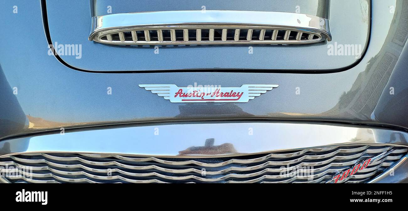Austin Healey logo auto, mascotte auto, ornamento cofano, ornamento cofano, tappo radiatore, mascotte per motori, emblema per auto, Foto Stock