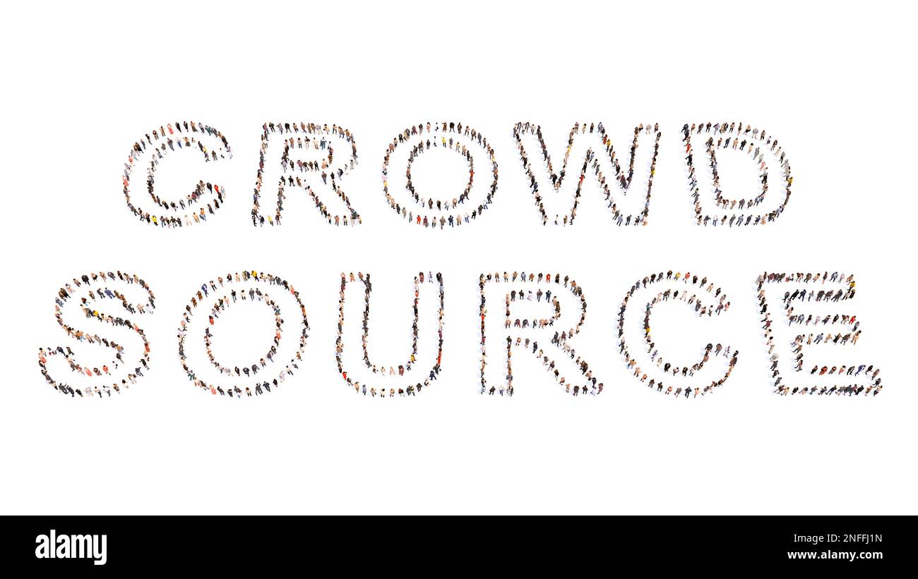 Concetto o grande comunità concettuale di persone che formano IL concetto DI FONTE DI FOLLA. 3d metafora illustrativa per outsourcing, business, rete, team, team Foto Stock