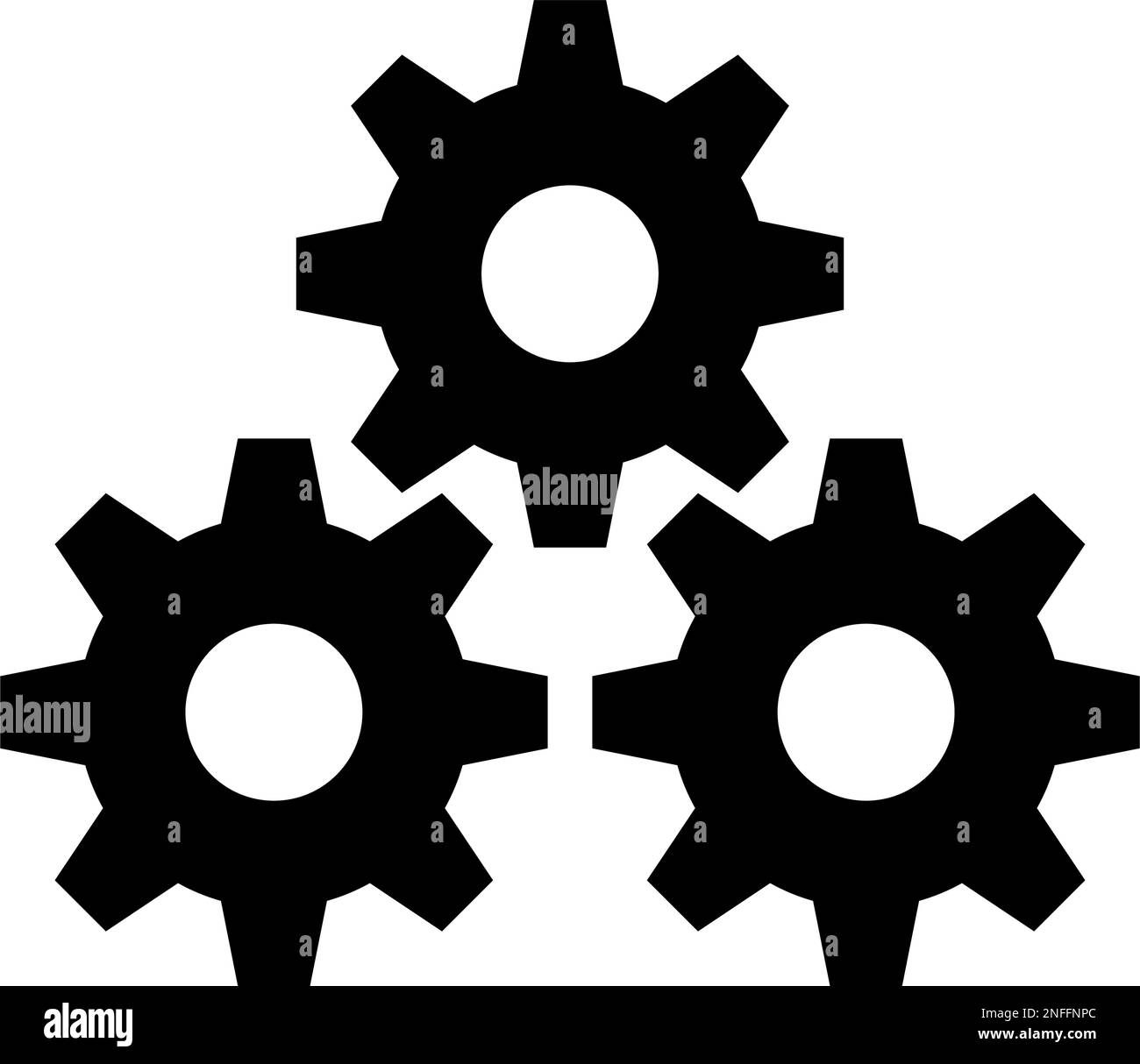 Icona della silhouette dell'ingranaggio. Configurazione e impostazioni del sistema. Vettori modificabili. Illustrazione Vettoriale
