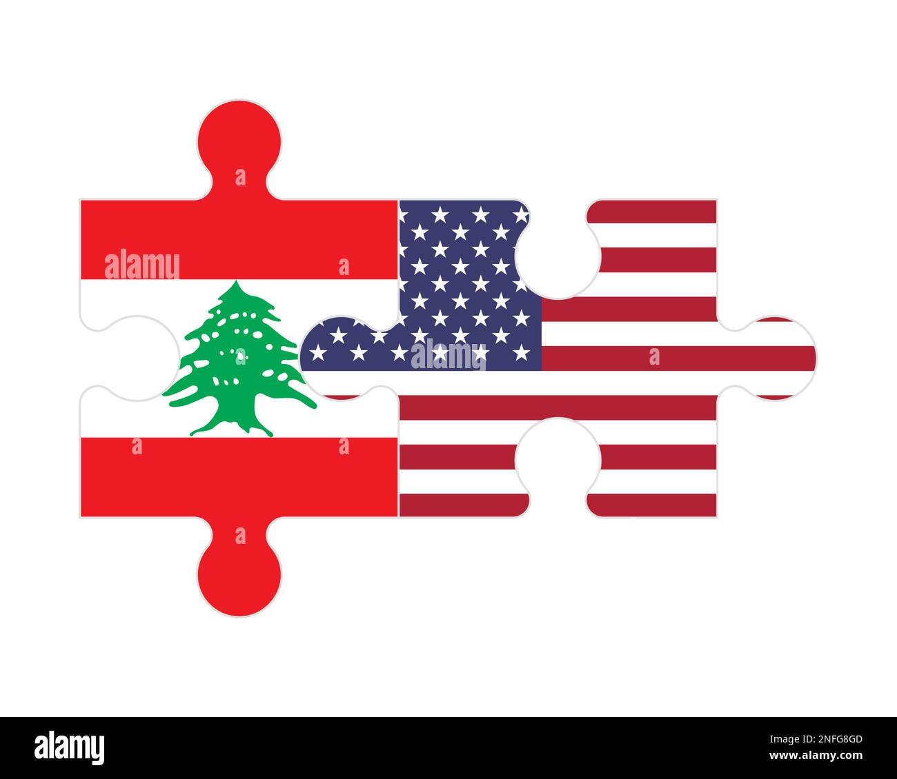 Puzzle collegato di bandiere del Libano e degli Stati Uniti, vettore Illustrazione Vettoriale