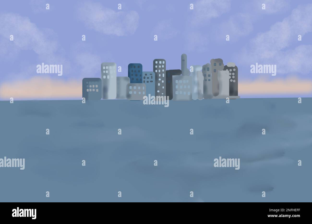 acquerello. pittura di edifici urbani Foto Stock