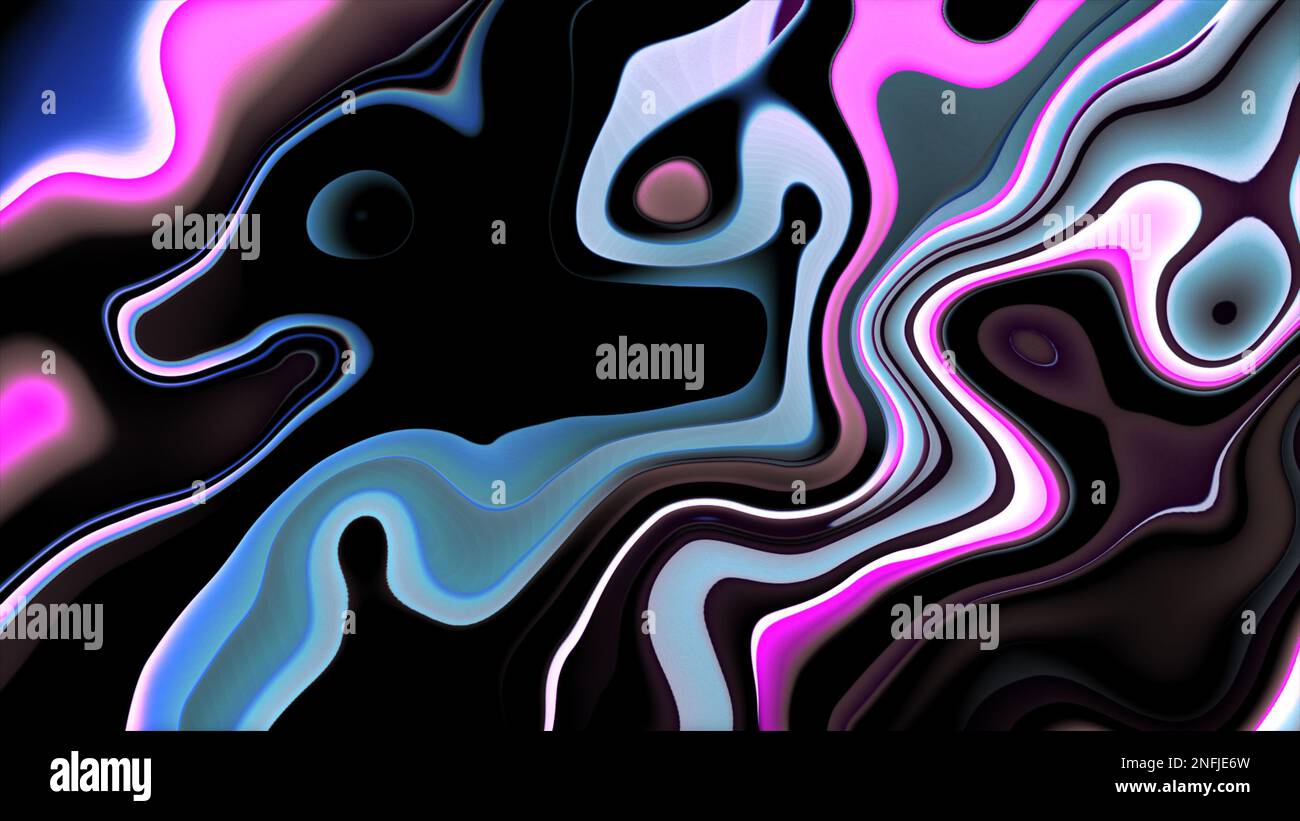 Vernice liquida in blu cielo rosa nero arancione e bianco. Motivo in marmo liquido senza cuciture. Foto Stock
