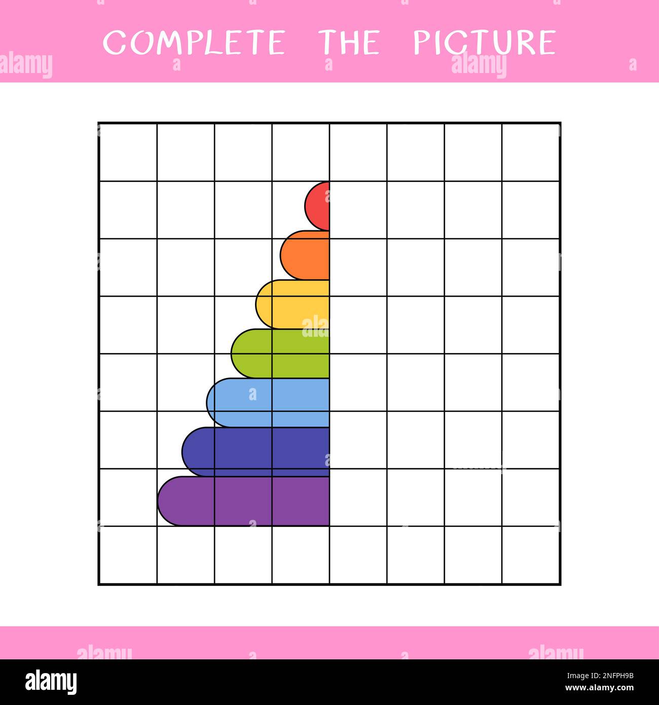 Completa l'immagine della piramide giocattolo. Semplice gioco educativo per i bambini Foto Stock