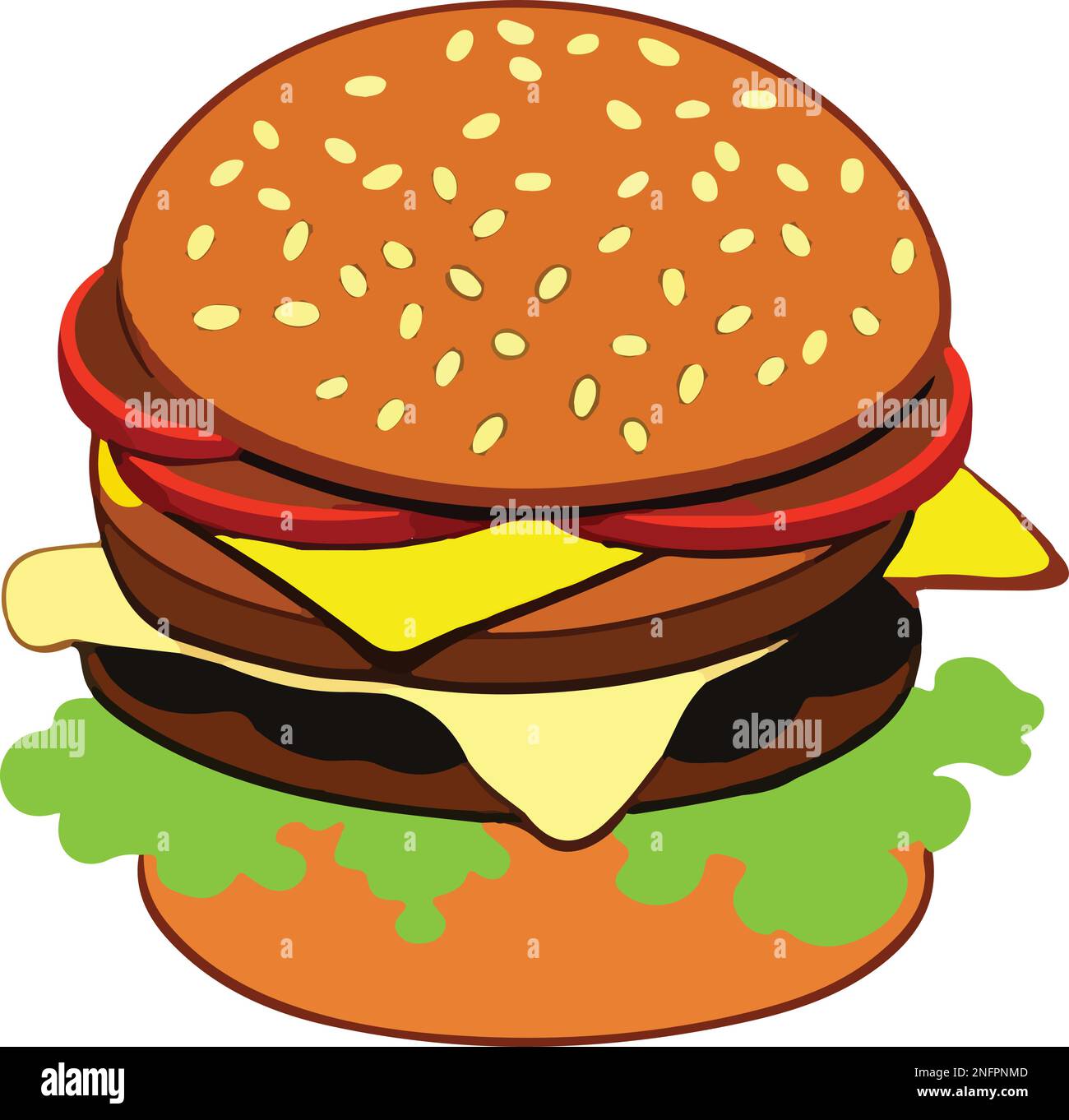 Illustrazione realistica di Cheeseburger con semi di Sesame Illustrazione Vettoriale