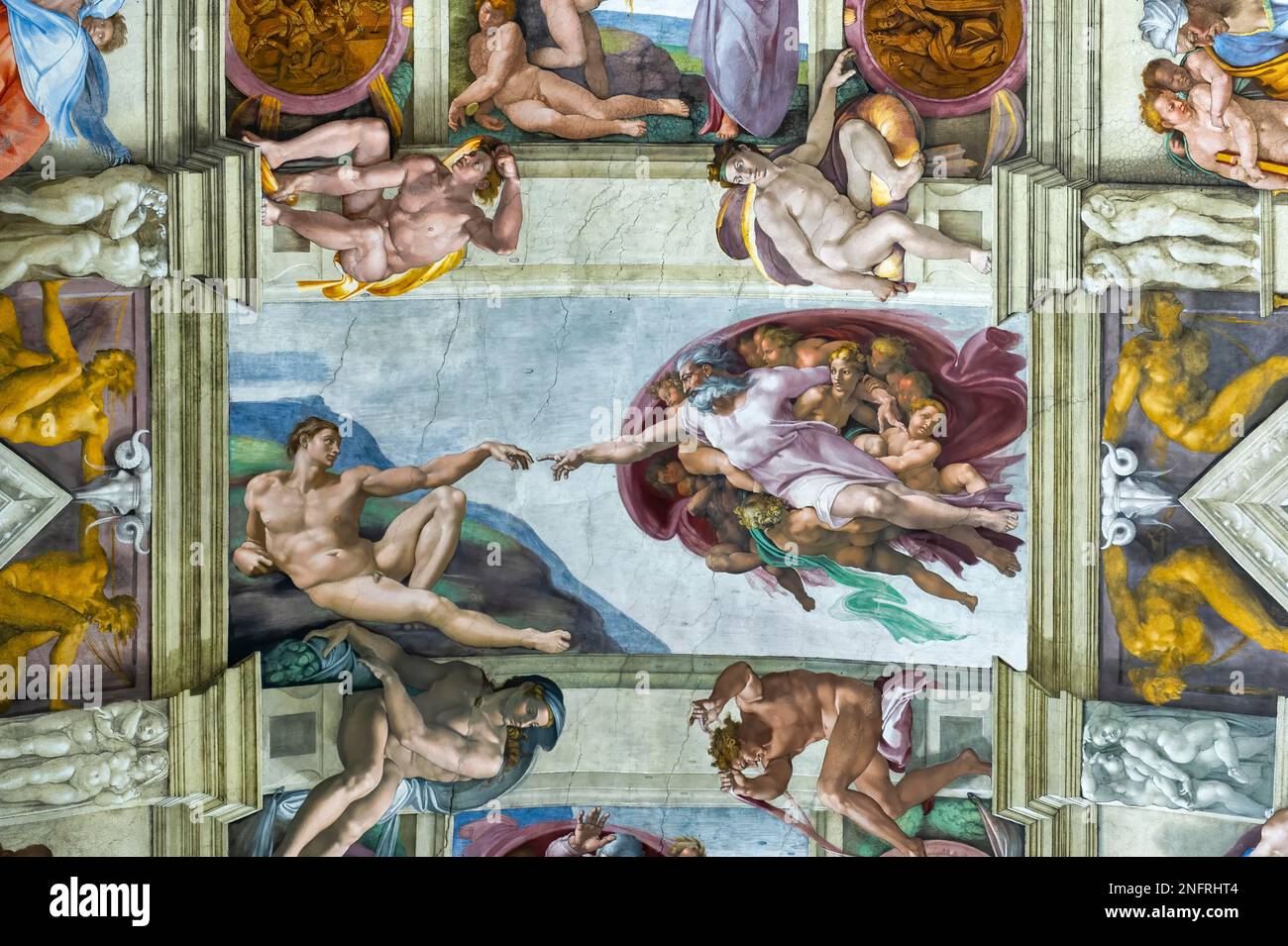 Roma Italia. Cappella Sistina di Michelangelo. La creazione di Adamo. Dicembre 2019 Foto Stock