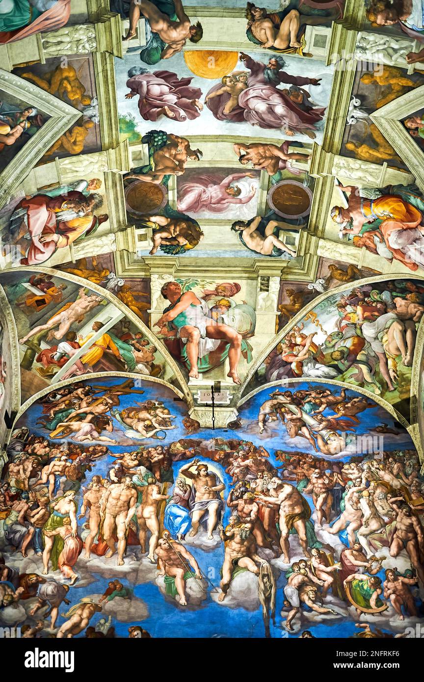 I dipinti di Michelangelo nella Cappella Sistina, nel Museo Vaticano, a Roma, in Italia Foto Stock