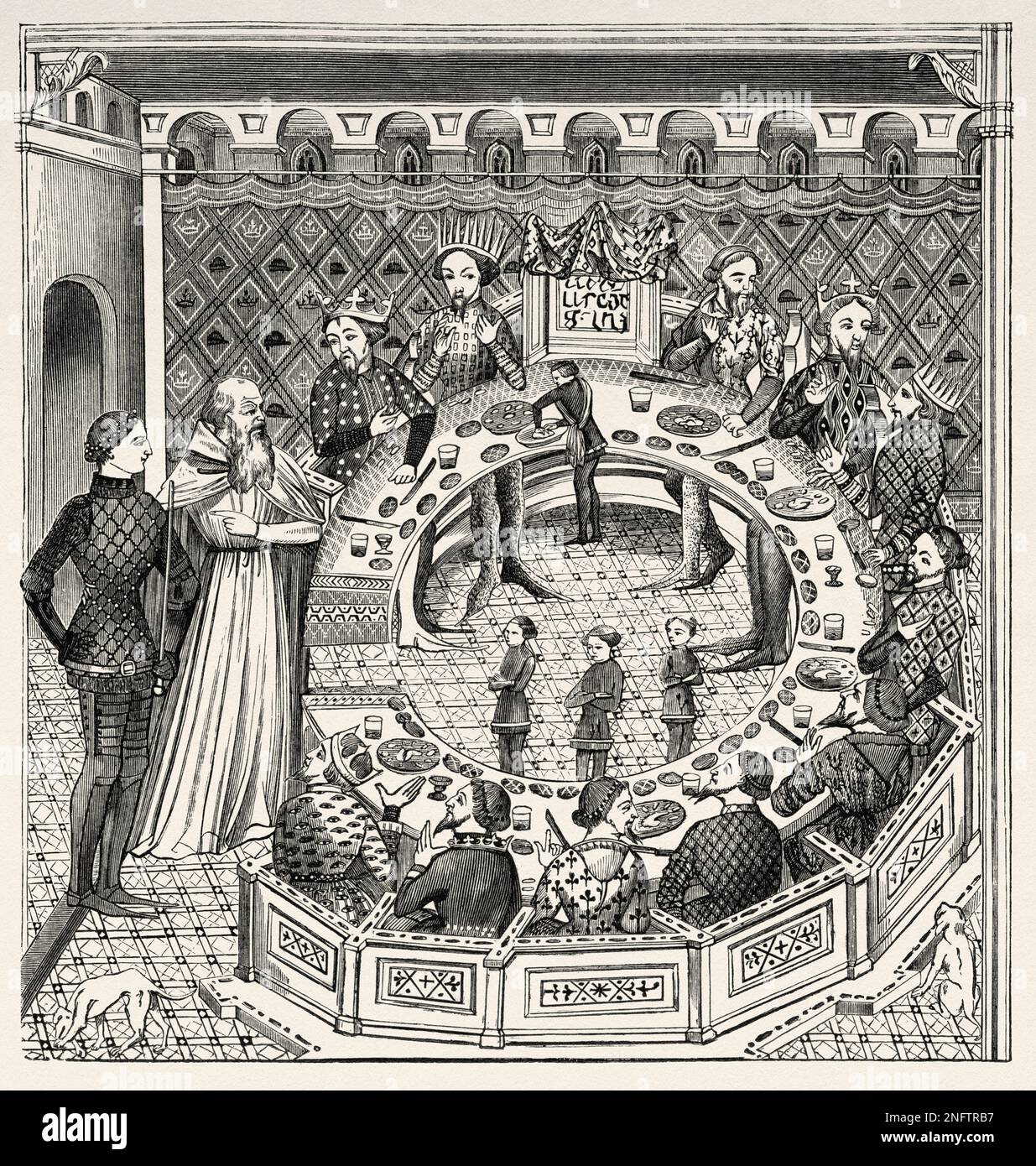 La Tavola rotonda di Re Artù di Bretagna, 14th ° secolo. Le Arti del Medioevo e al periodo del Rinascimento di Paul Lacroix, 1874 Foto Stock