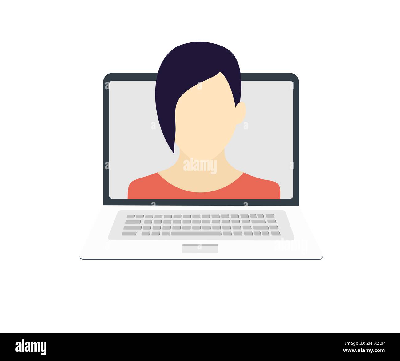 Sito personale, progettazione di siti Web, interfaccia di pagina sullo schermo del laptop. Donna d'affari faccia avatar. Gestione delle identità online. Crescita personale. Illustrazione Vettoriale