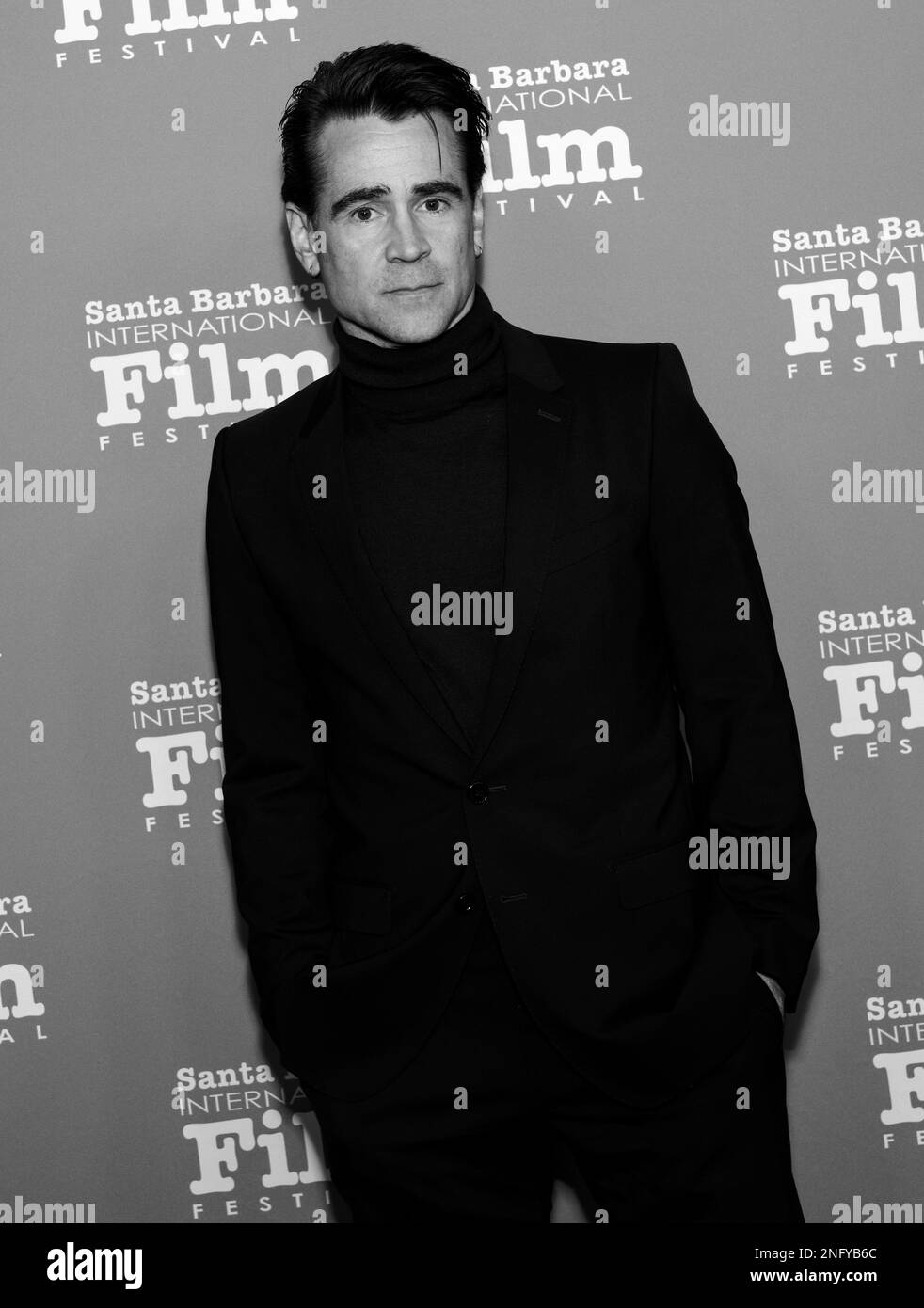 SANTA BARBARA, CALIFORNIA - 16 febbraio 2023: Colin Farrell partecipa alla cerimonia del Cinema Vanguard Award in onore di Colin Farrell e Brendan Gleeson AT Foto Stock