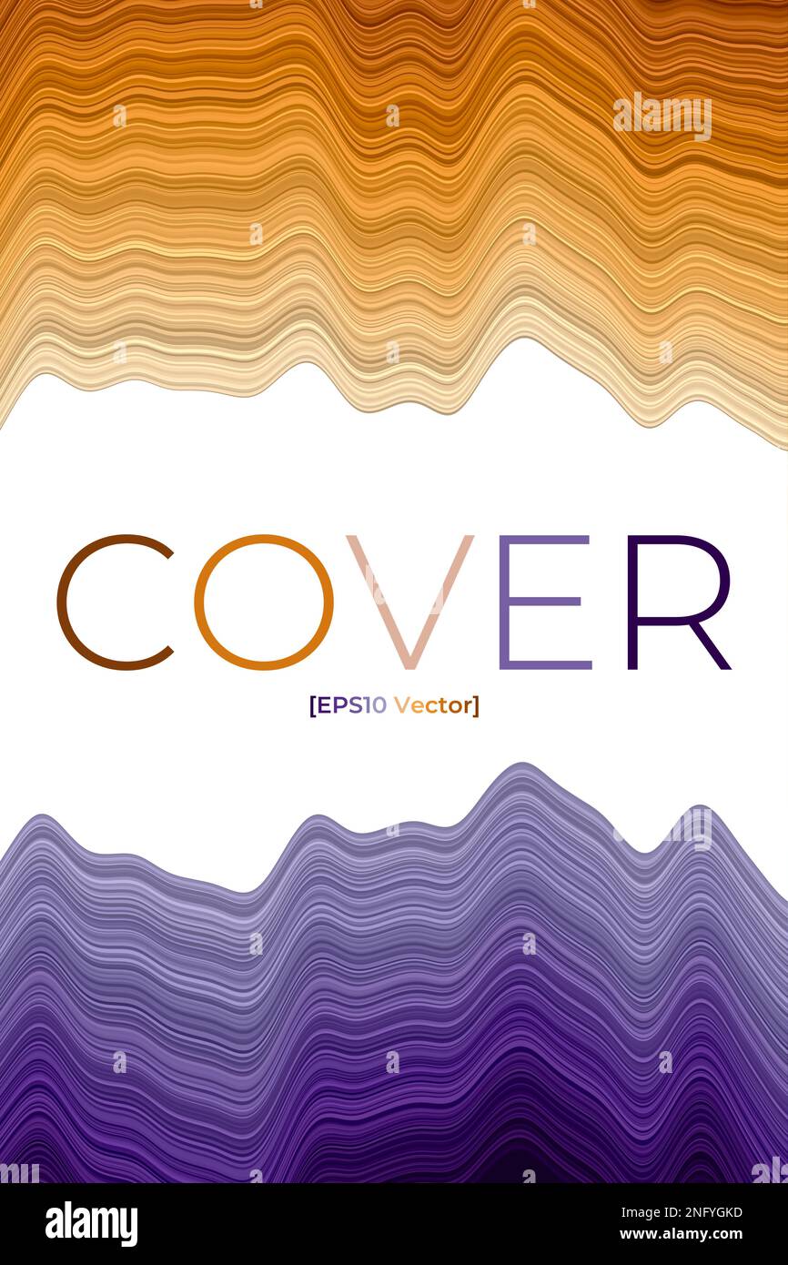 Modello di copertina. Può essere utilizzato come banner, volantino, poster, biglietti da visita, brochure. Design artistico nei colori viola e arancione. Illustrazione Vettoriale