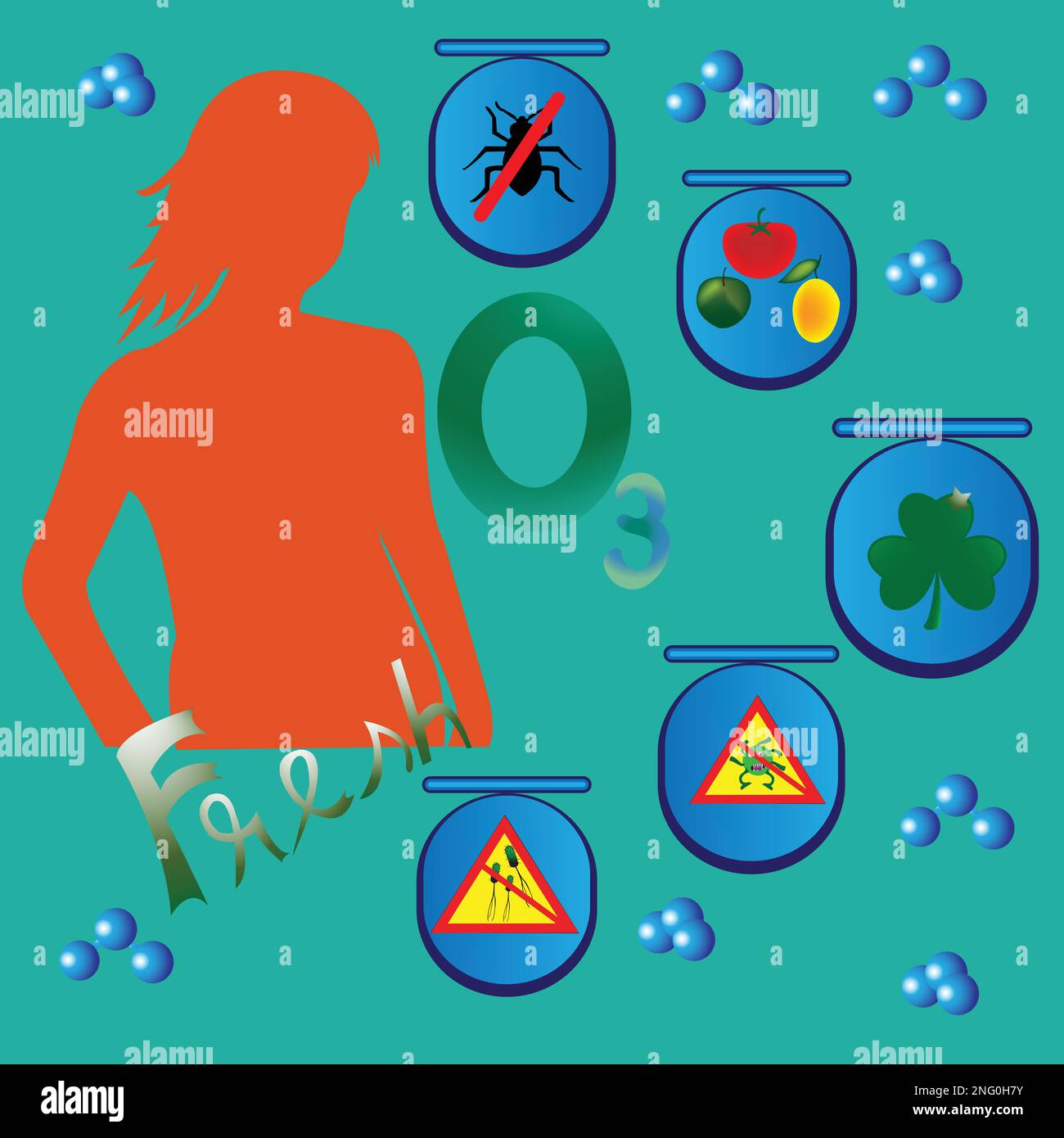 Beneficio di ozono ed infografico design piatto per la sanità; householding; ospedale; ecoogy, ambiente e eco-friendly energia; vector illustrat Illustrazione Vettoriale