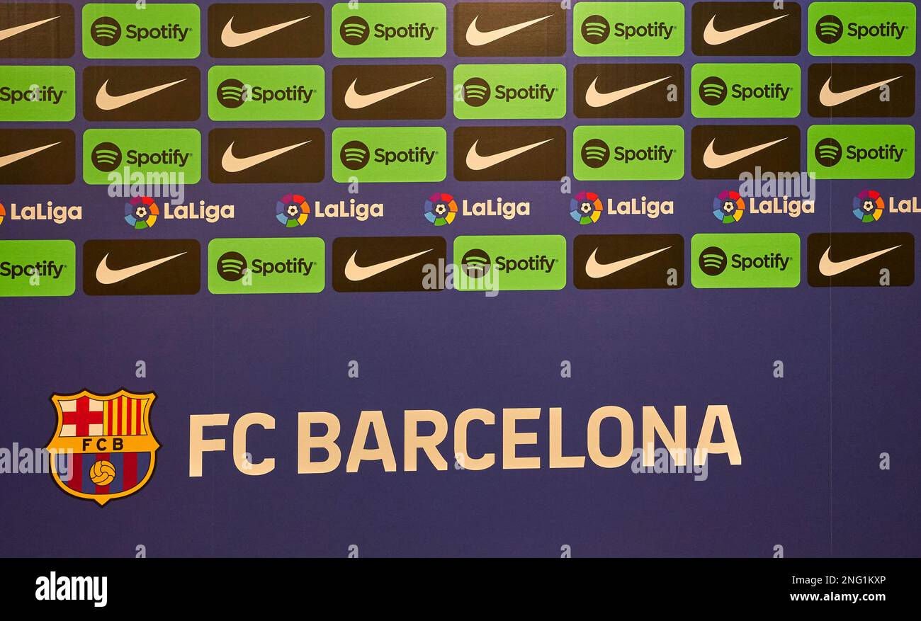 Area interviste all'arena Camp Nou - il parco giochi ufficiale del FC Barcelona Foto Stock