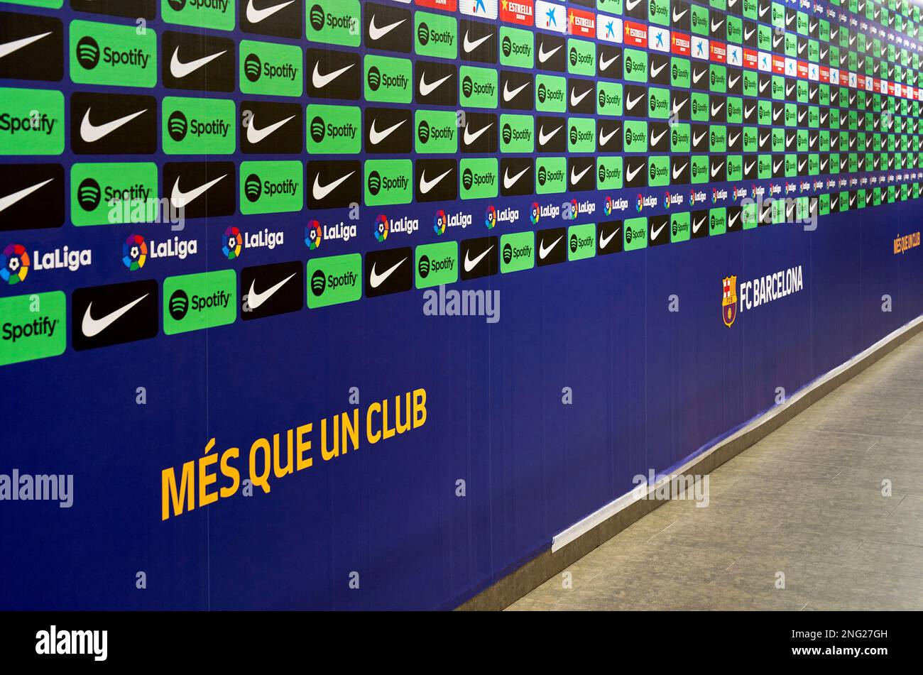 Area interviste all'arena Camp Nou - il parco giochi ufficiale del FC Barcelona Foto Stock