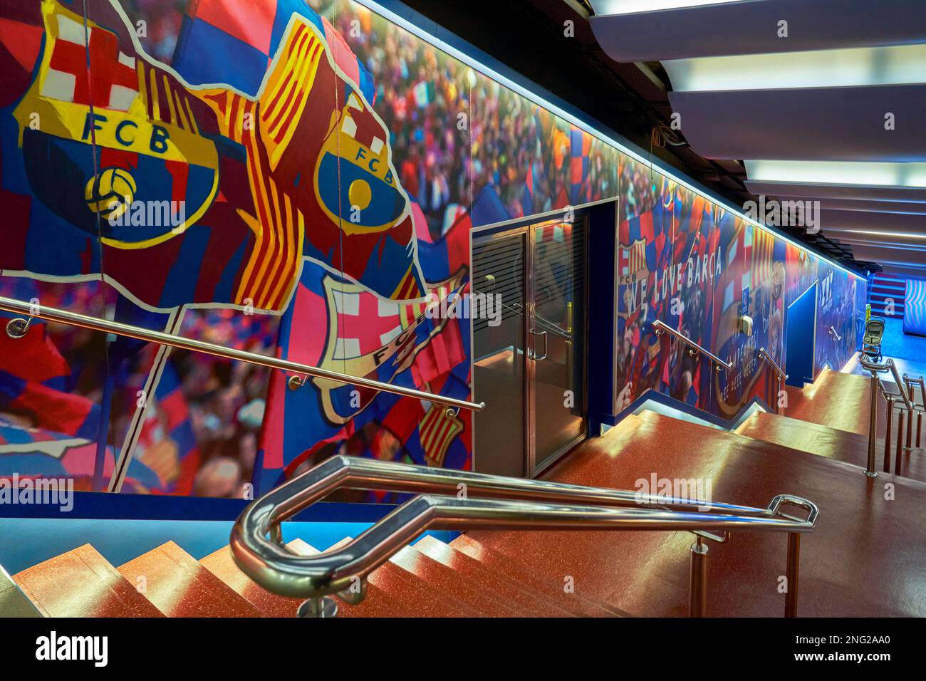 Tunnel dei giocatori all'arena Camp Nou - il parco giochi ufficiale del FC Barcelona Foto Stock