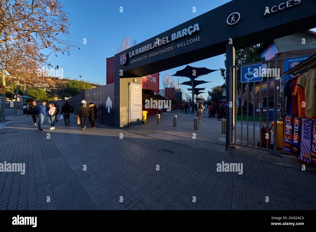 All'ingresso dell'arena Camp Nou - il parco giochi ufficiale del FC Barcelona Foto Stock