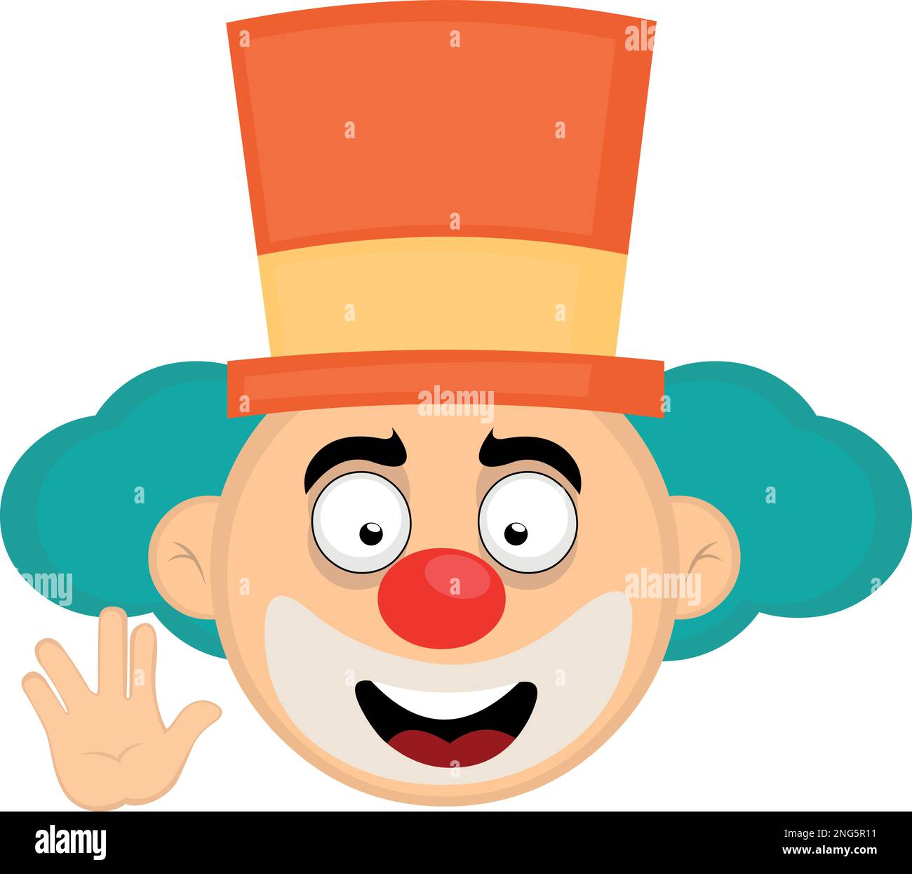 immagine vettoriale faccia di un clown cartoon con un'espressione allegra, facendo il classico saluto vulcan con la sua mano Illustrazione Vettoriale