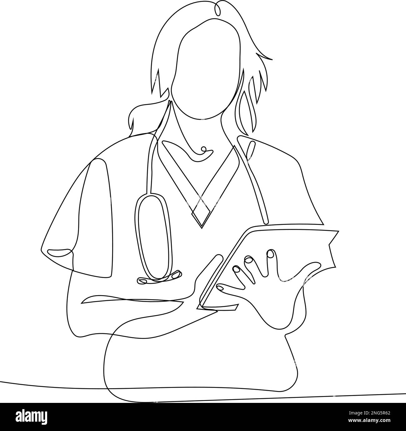 Disegno continuo di una linea di medico in tute protettive specializzate e occhiali di protezione. Combattere l'epidemia, le conseguenze del coronavirus per il vostro progetto minimo. Illustrazione vettoriale Illustrazione Vettoriale