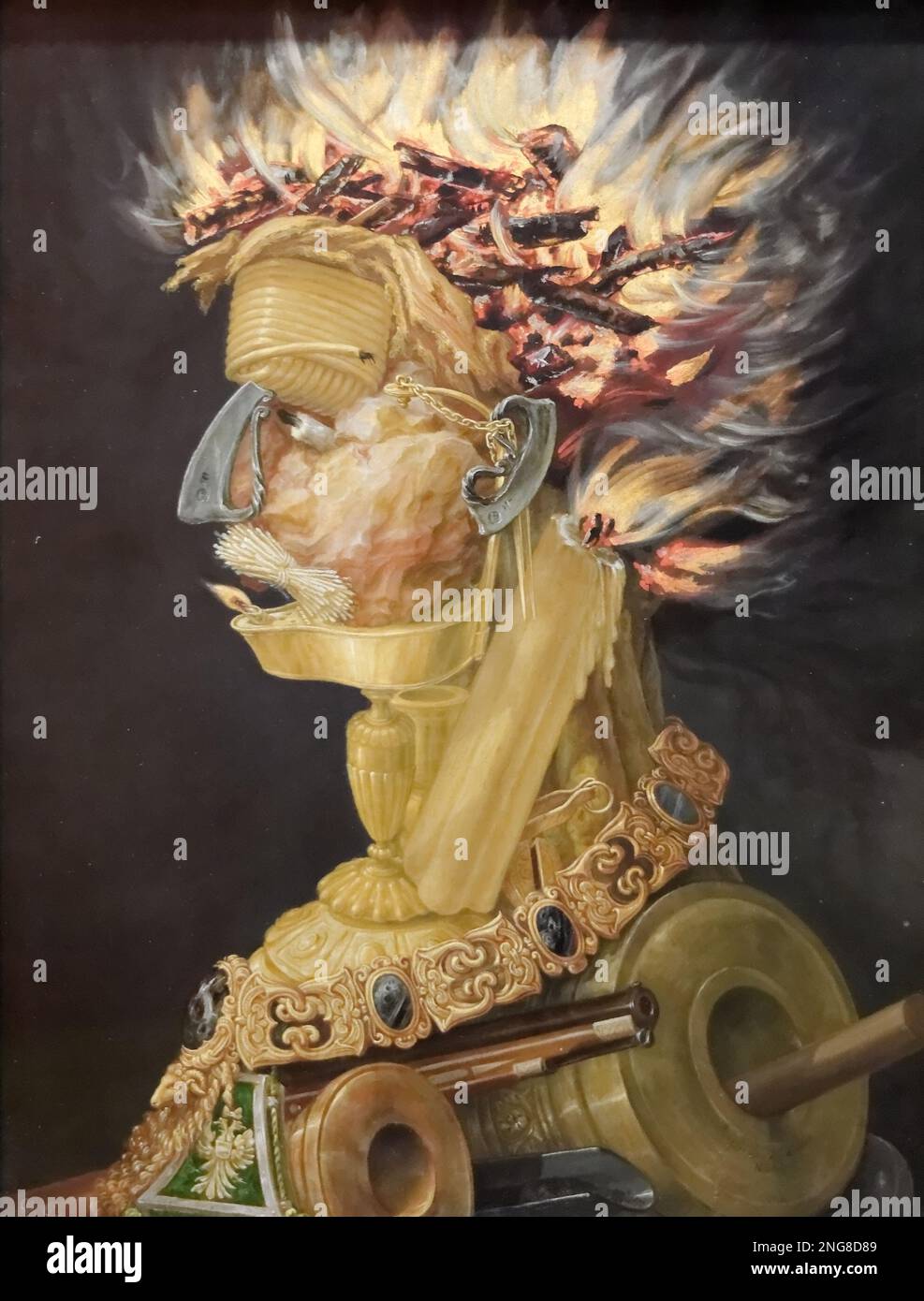 Fuoco di Giuseppe Arcimboldo, parte delle quattro serie elemeniste dipinte per Massimiliano II, il Sacro Romano Imperatore Foto Stock