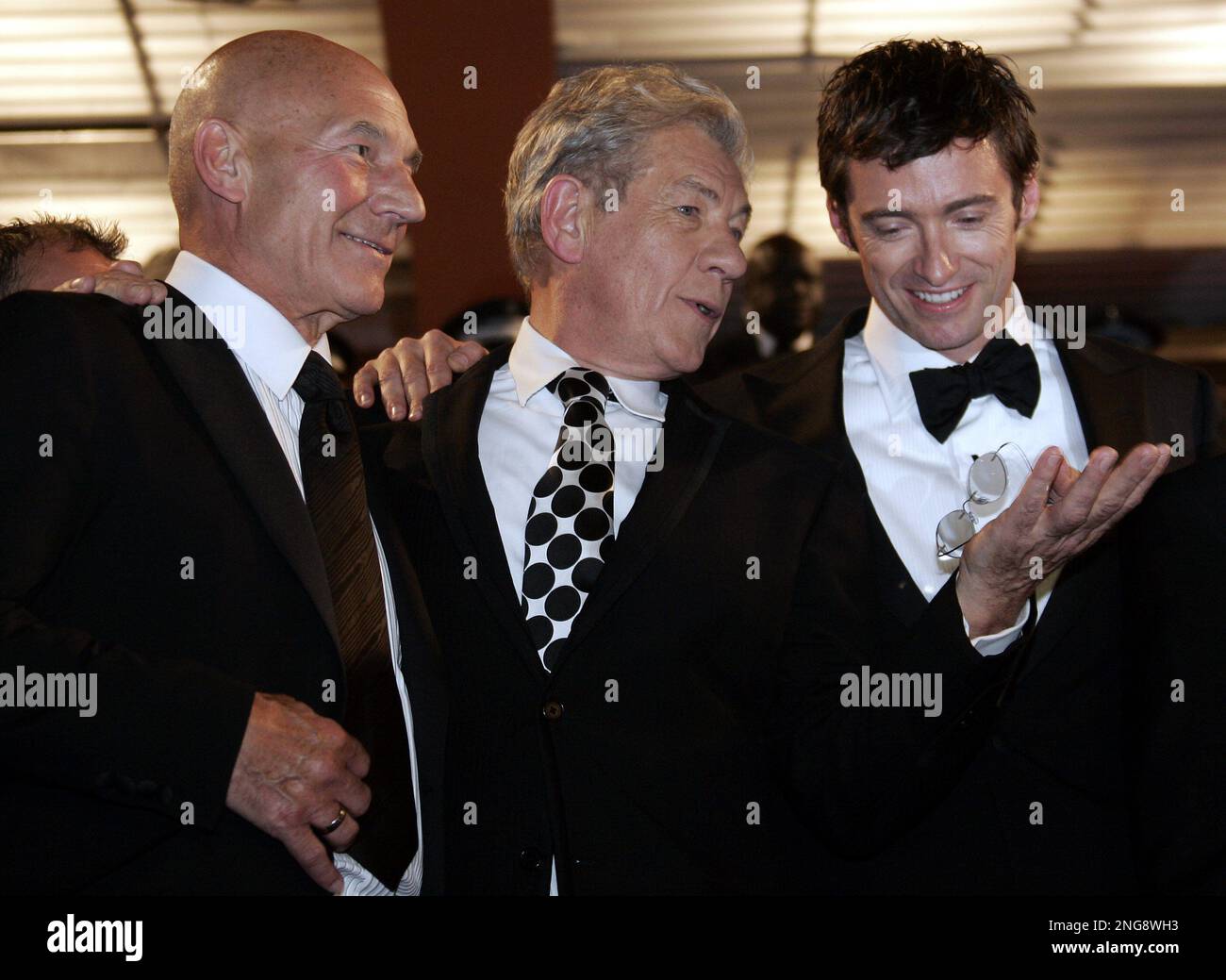 British actor Patrick Stewart, left, British actor Ian McKellen, center