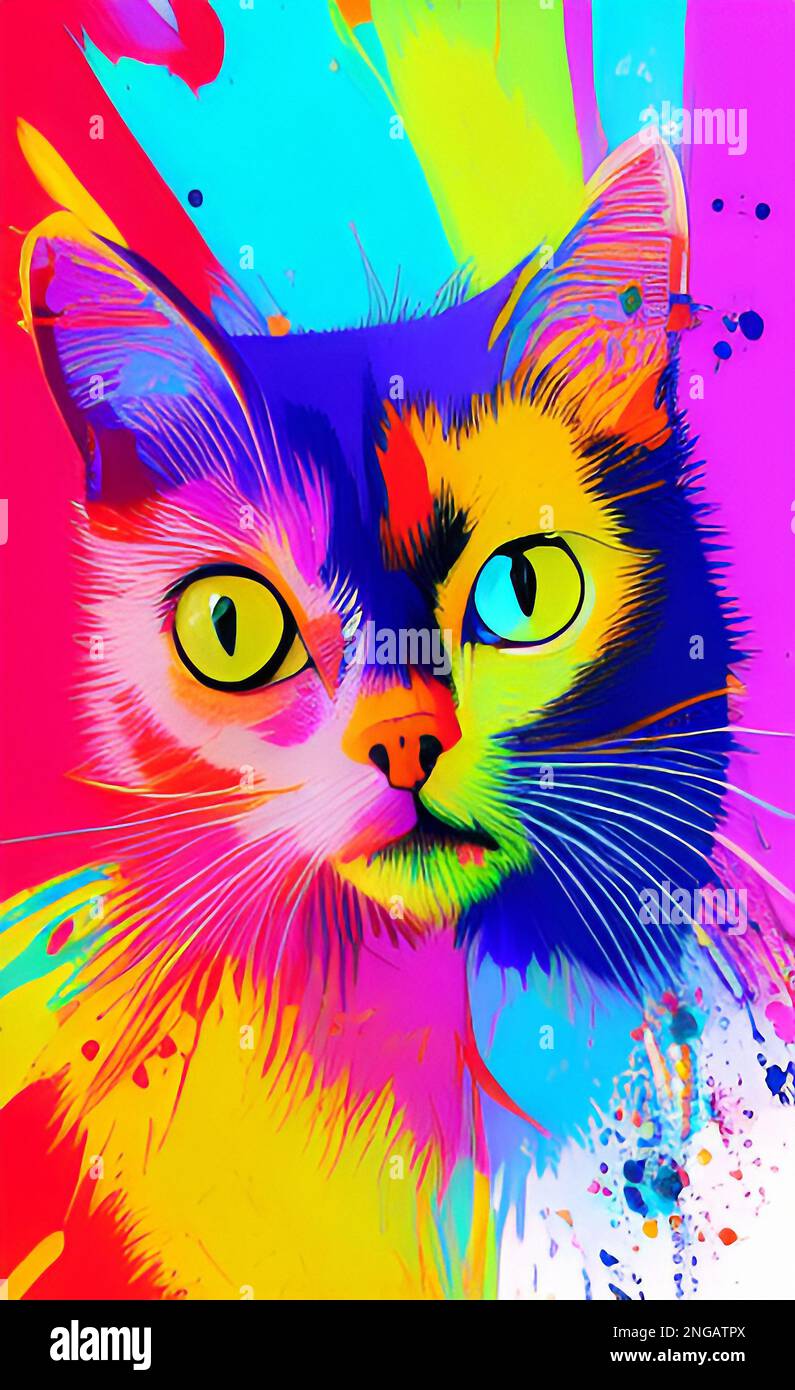 Arte del gatto colorata, pittura di arte fine, disegno della mascotte  dell'illustrazione. Adatto per la stampa, l'industria creativa, la moda e  qualsiasi altra attività correlata Foto stock - Alamy