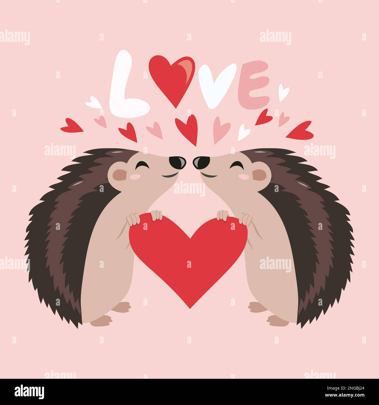 Un'illustrazione vettoriale del cartone animato di due hedgehogs carini che tengono un cuore e nell'amore. Illustrazione Vettoriale