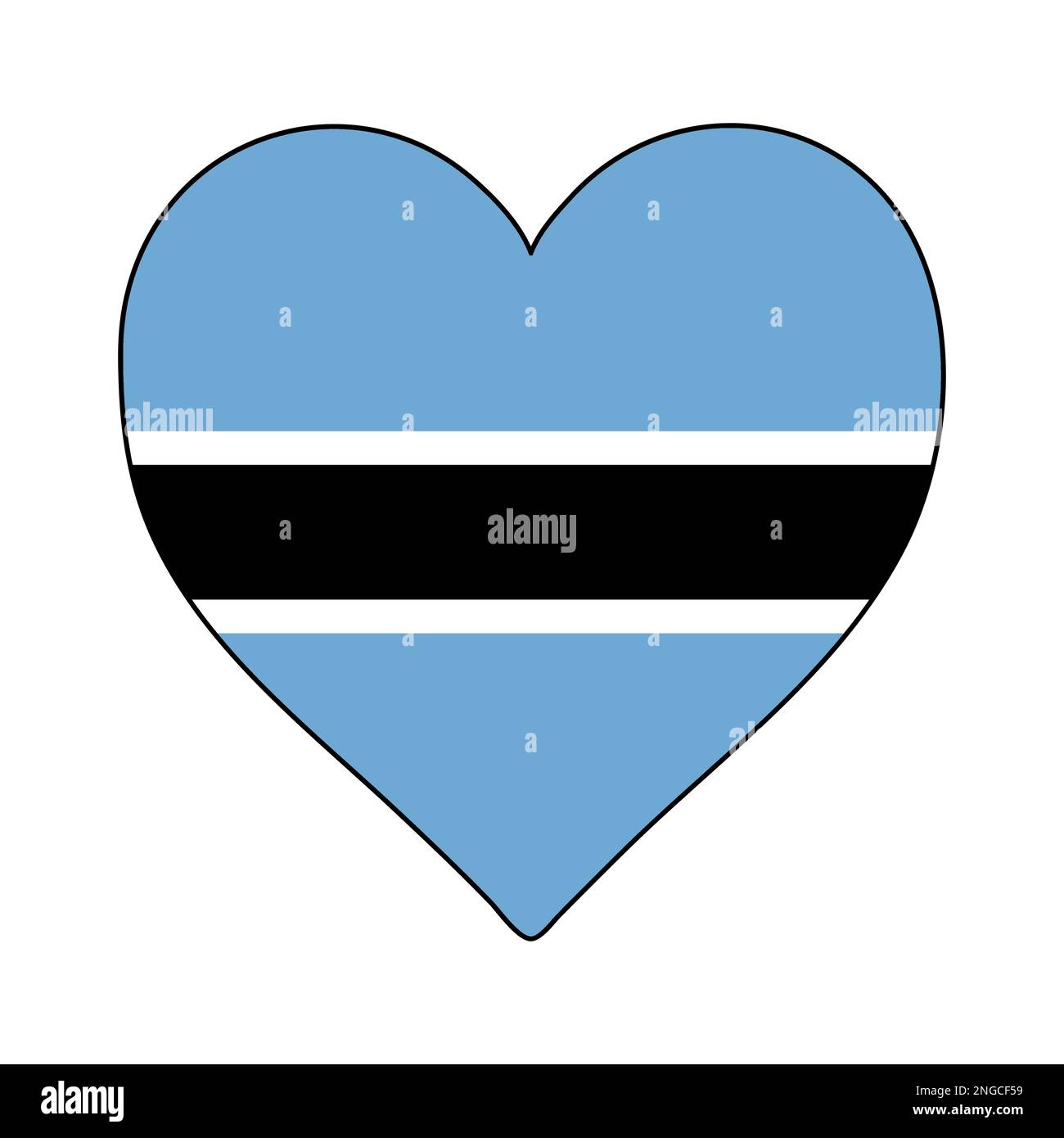 Botswana Heart Shape Flag. Amore Botswana. Visita il Botswana. Africa Meridionale. Unione Africana. Disegno grafico dell'illustrazione vettoriale. Illustrazione Vettoriale