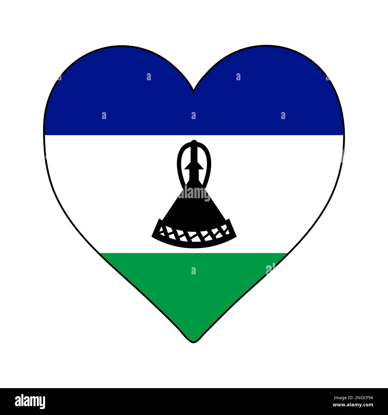 Lesotho Heart Shape Flag. Amore Lesotho. Visita Lesotho. Africa Meridionale. Unione Africana. Disegno grafico dell'illustrazione vettoriale. Illustrazione Vettoriale