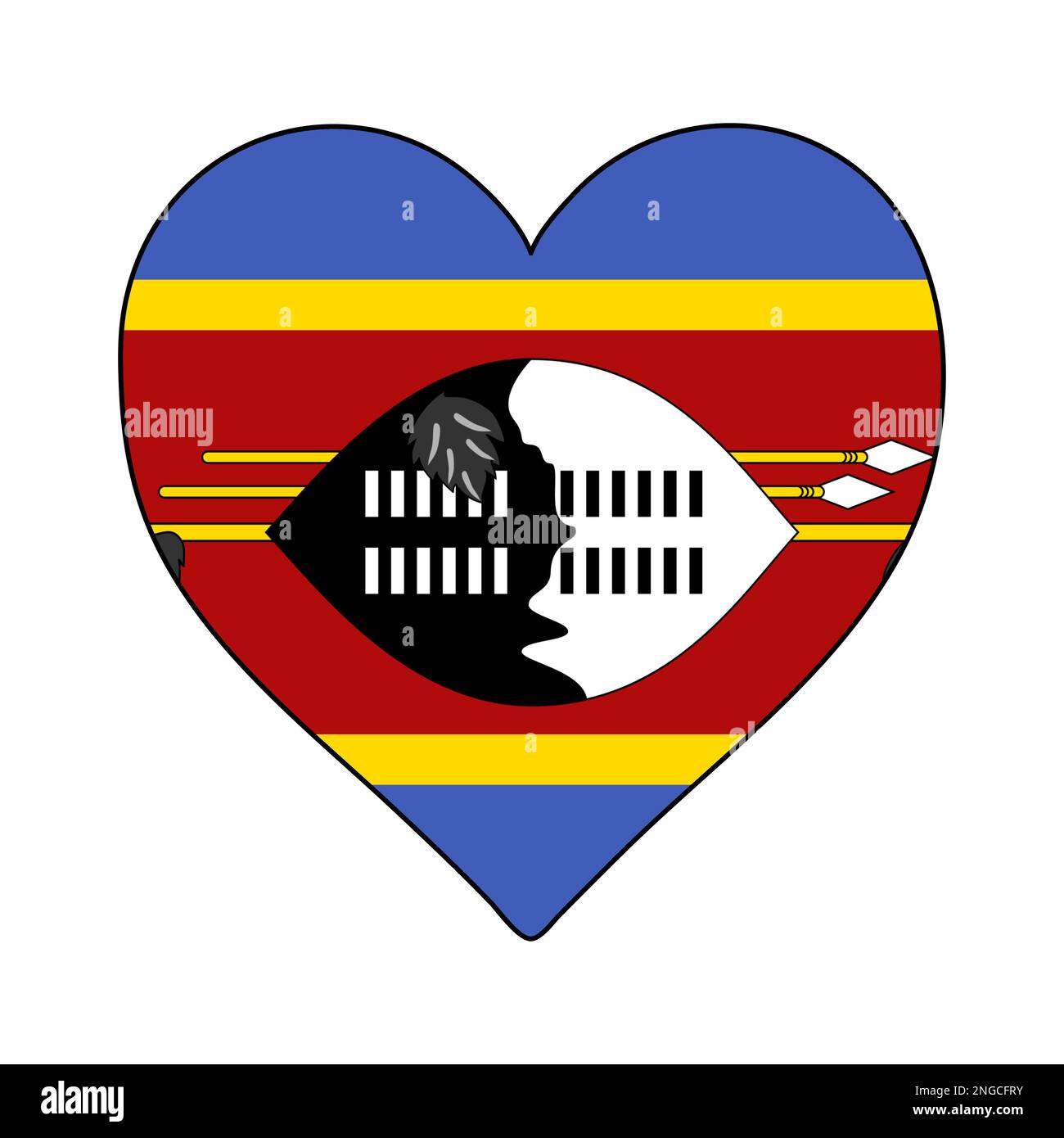 Eswatini Heart Shape Flag. Amore Eswatini. Visita Eswatini. Africa Meridionale. Unione Africana. Disegno grafico dell'illustrazione vettoriale. Illustrazione Vettoriale