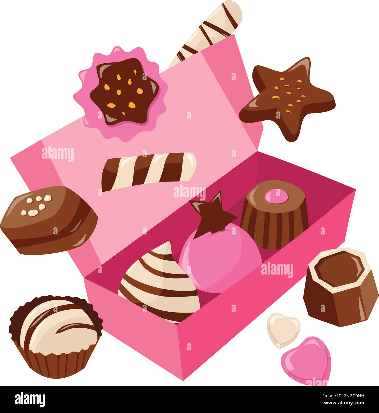 Un cartoon vettoriale illustrazione di una scatola rosa di dolci cioccolatini di San Valentino. Illustrazione Vettoriale