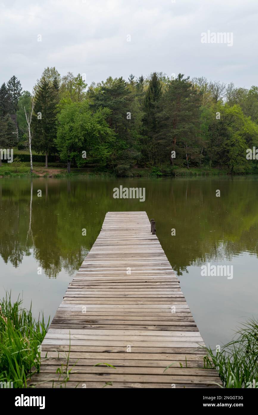 Lago Vadasa nel villaggio di Hegyhatszentjakab. Parte del Parco Nazionale Orseg in Ungheria. Foto Stock