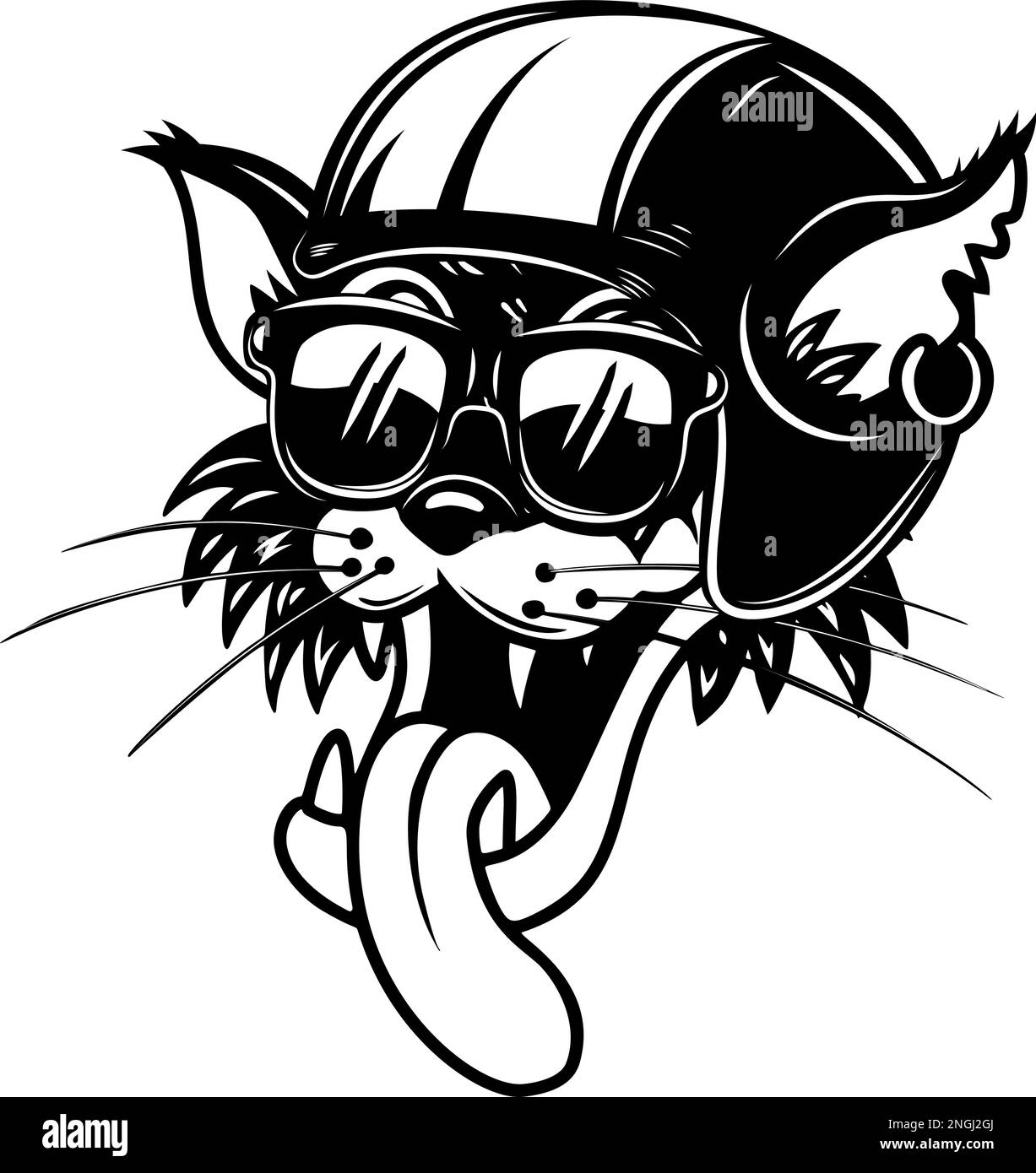 Gatto cartone animato in casco da corsa. Elemento di design per logo, insegna, emblema. Illustrazione vettoriale Illustrazione Vettoriale