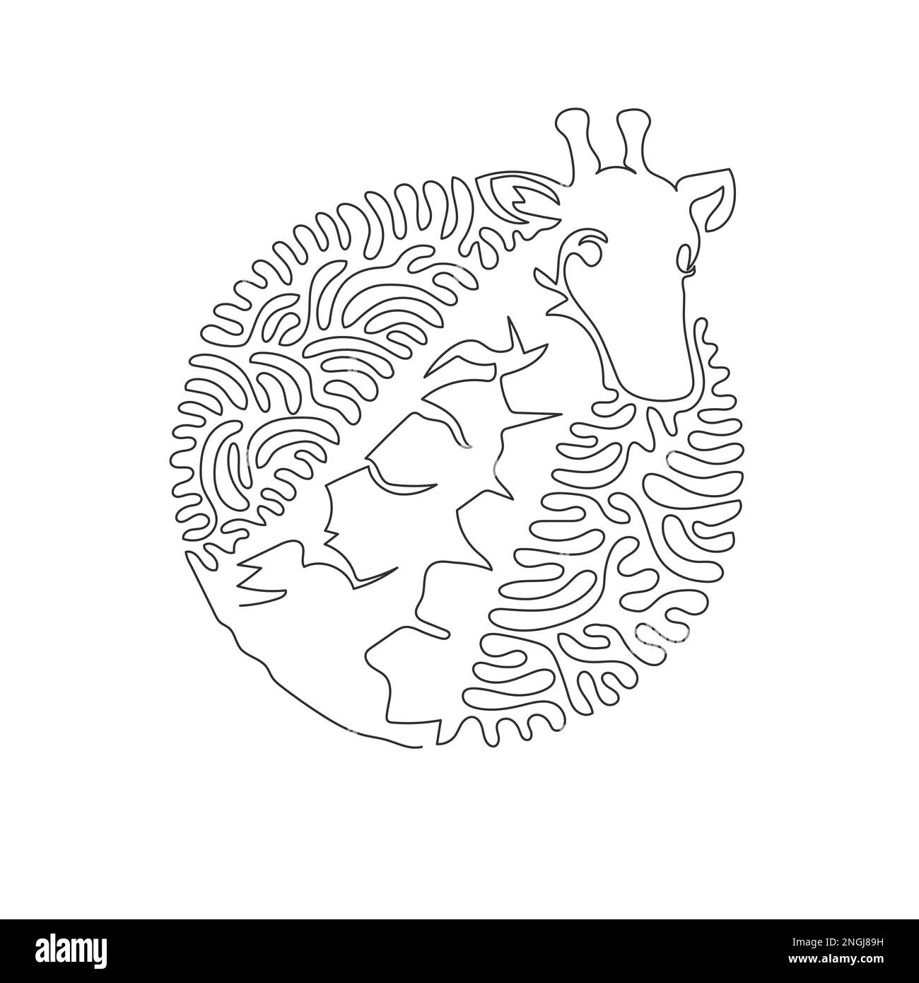 Linea curva continua disegno di giraffa divertente astratta arte in cerchio. Illustrazione vettoriale modificabile a riga singola di una giraffa il mammifero terrestre più alto Illustrazione Vettoriale