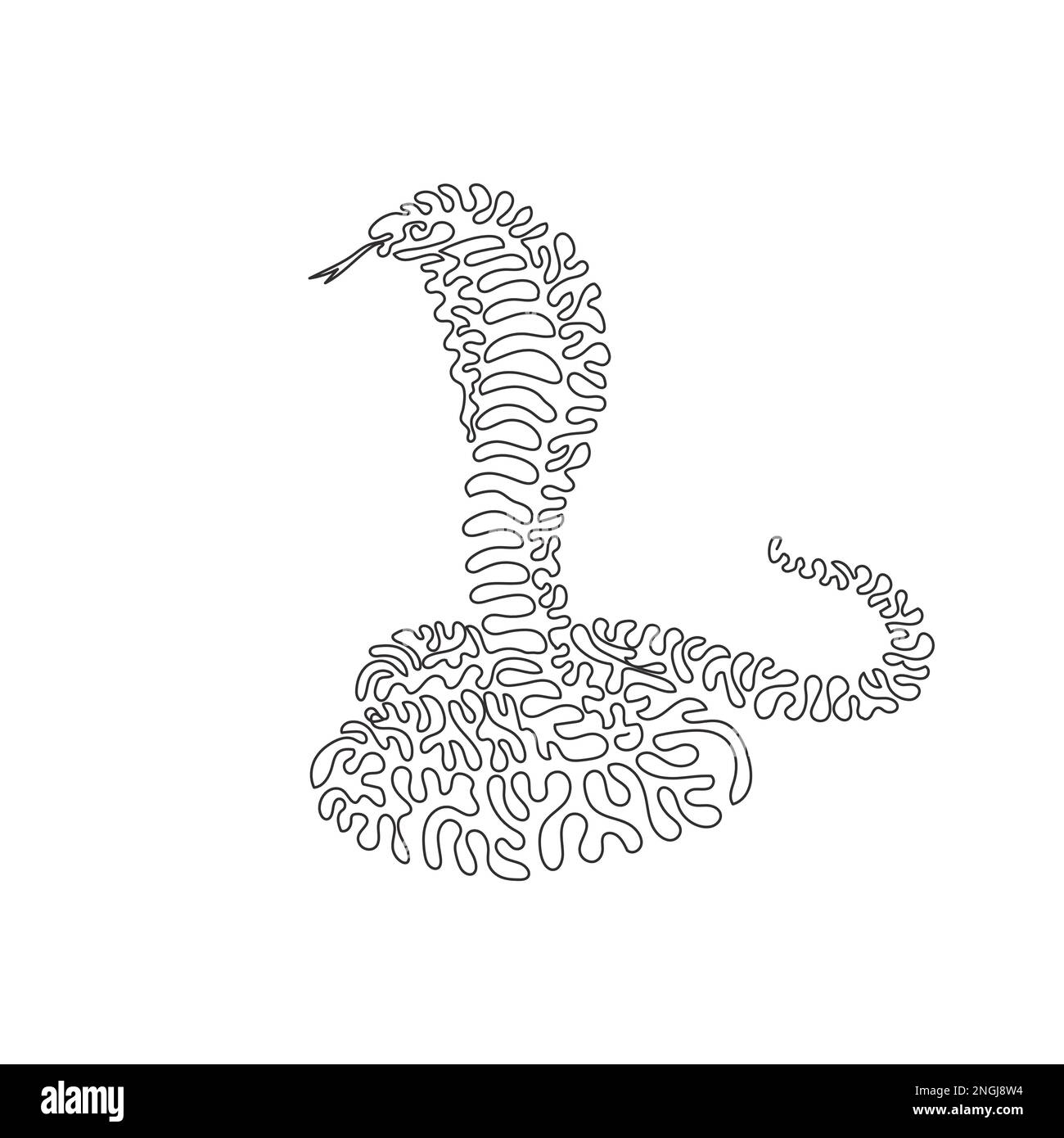 Riccio singolo una linea di disegno di un re cobra. Disegno a linee continue l'illustrazione vettoriale della cobra espande le nervature del collo per formare un cappuccio Illustrazione Vettoriale