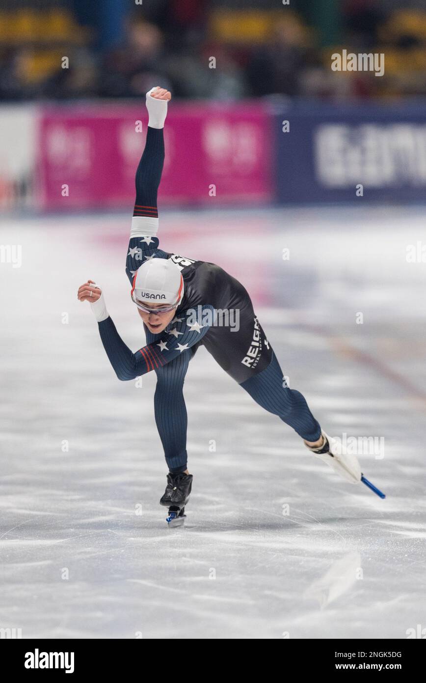 17.02.2023, Tomaszow Mazowiecki, yzwiarstwo szybkie, Puchar Swiata, N/z Kimi Goetz (USA), fot. Tomasz Jastrzebowski/Foto Olimpik/Sipa, Stati Uniti. 17th Feb, 2023. Tomaszow Mazowiecki, ISU speed skating World Cup, nella foto: Kimi Goetz (USA), fot. Tomasz Jastrzebowski/Foto Olimpik/Sipa USA Credit: Sipa USA/Alamy Live News Foto Stock